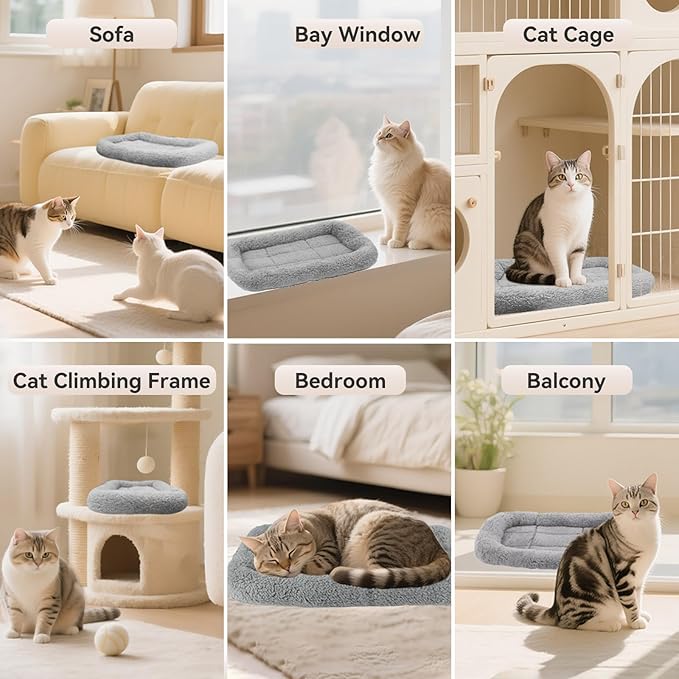 LESYPET Cat Bed for Indoor Cats, Soft Cat Cushion with Cat Pillow Around, Rectangle Kitten Pad Small Bed for Window Sill, 15'' x 10''