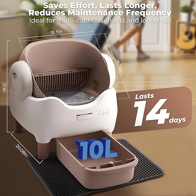 time-Limited seckill $147, Limited to 10 Units Self Cleaning Litter Box, Automatic Cat Litter Box with APP Control, Odor-Free Large Waste Bin, Open-Top for Multi Cats