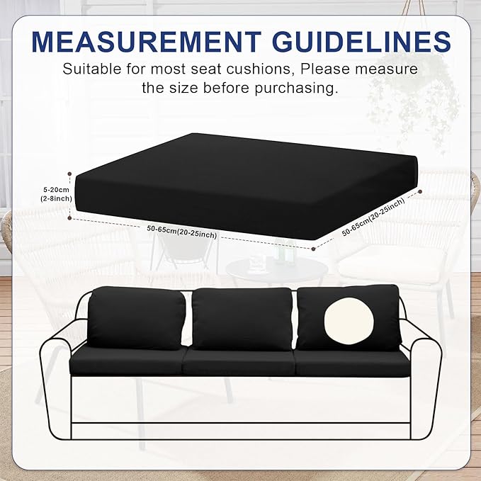 HANDONTIME 8Pcs Patio Cushion Covers Stretch Outdoor Couch Cover Replacement Cushions for Outdoor Furniture Waterproof Patio Furniture Cover for Pets Sofa Covers Washable (Black,Cover Only)