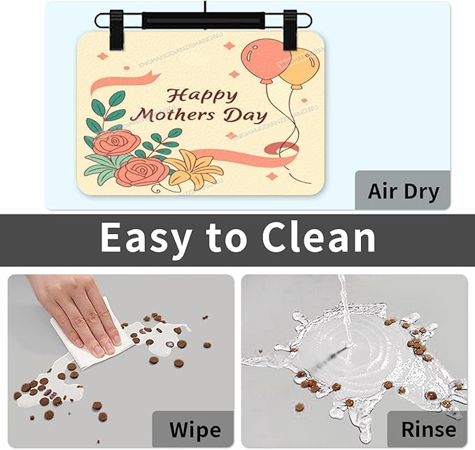 Dog Food Mat Happy Mother's Day Floral Gift for Mom Fe Absorbent Water Bowl Mats Cat Pet Feeding Placemats 18X12In