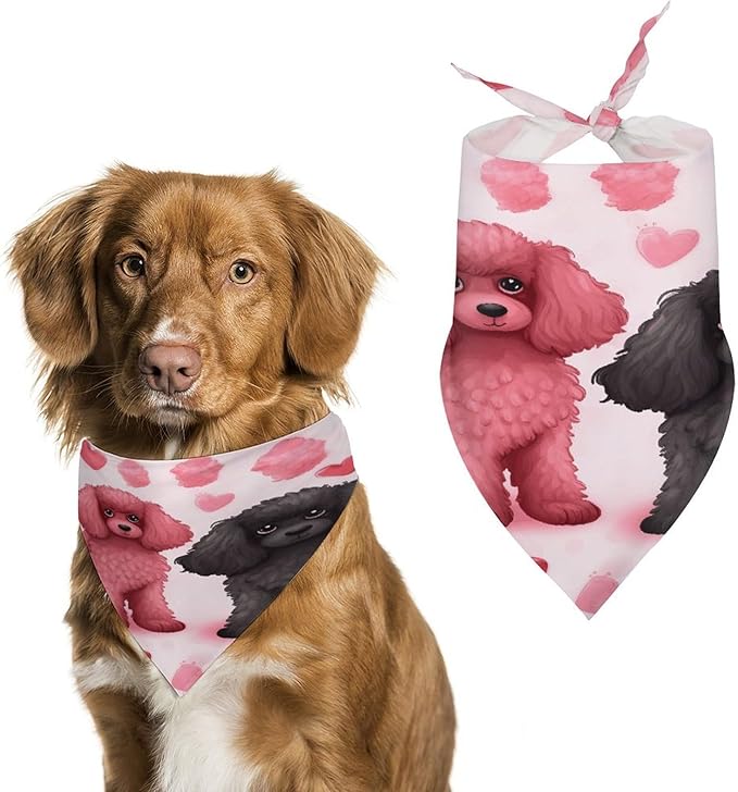 Dog Bandana Spring Pet Scarf Adjustable Triangle Pink Poodles Dogs Printing Dog Bib Washable Polyester Puppy Bandana for Small Medium Large Dogs Cat Birthday Party Supplies