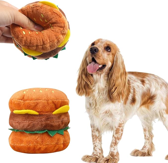 Dog Chew Toy Pet Plush Hamburger Aggressive Chewers Teething Puppy Gift Pet Supplies for Dog Puppies