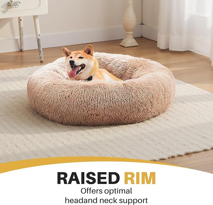NEWBULIG 37.4x37.4 Inch Dog Bed Large Sized Dog, Donut Shape Cat Beds for Indoor Cats with Washable, Anti-Slip, Faux Fur