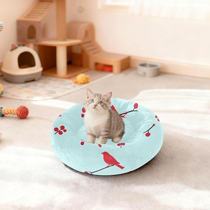 Pet Dog Bed Anxiety Relief fluffier Puppy Beds for Medium Size Pets Supplies Red Bird Stripes