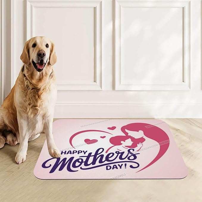 Pet Feeding Mat Absorbent Dog Mat for Food and Water Bowl Dog Accessories Happy Mother's Day Floral Gift for Mom Bd Pet Supplies Dogs Quick Dry Cat Water Dispenser Mats 24x16In