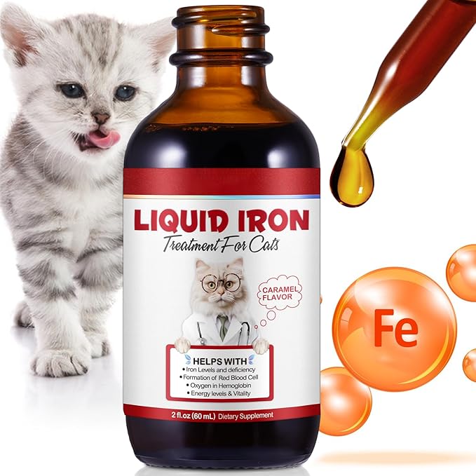 Iron Supplements for Cats, Liquid Iron for Cats, Liquid Iron Drops with Folate and B12 Supports Anemia, Low Enery Levels and Lethargy, Improve Energy Levels & Vitality, Cat Supplement
