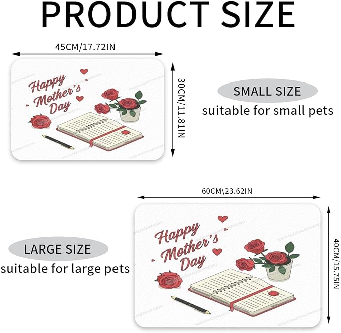 Pet Feeding Mat for Floors Waterproof Dog Mat for Food and Water Happy Mother's Day Floral Gift Mom Jh Absorbent Quick Dry Non Slip Mats Cat Bowls 24x16In