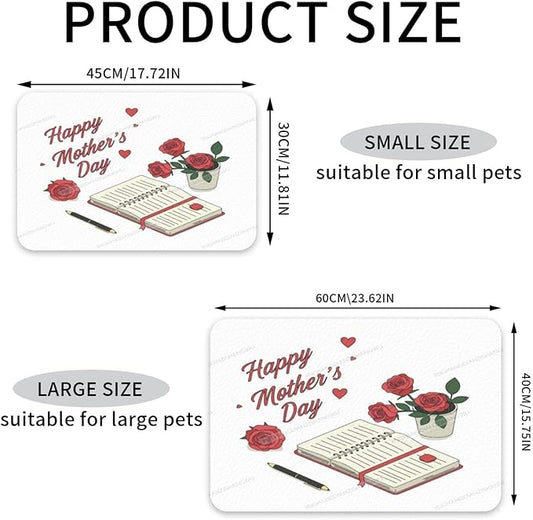 Pet Feeding Mat for Floors Waterproof Dog Mat for Food and Water Happy Mother's Day Floral Gift Mom Jh Absorbent Quick Dry Non Slip Mats Cat Bowls 24x16In