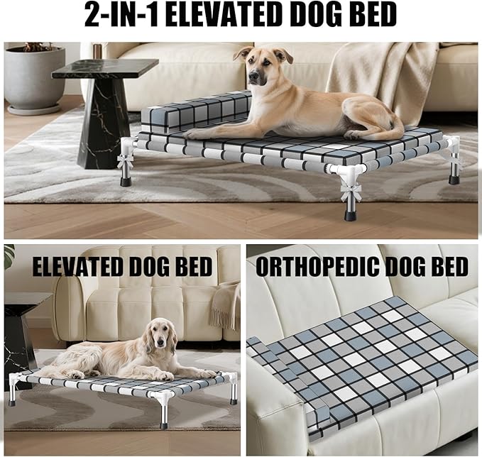 Elevated Raised Lifted Dog Bed Elevated Dogs Bed with Bolster & Cushion Mat Raised Pet Couch Bed with Pillow for Indoor Outdoor