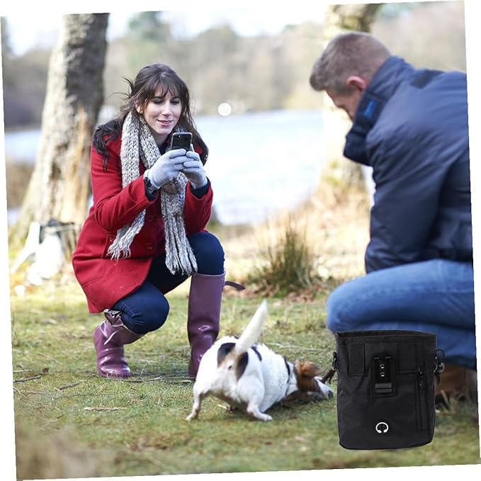 Kichvoe Dog Treat Pouch Portable Training Treat Holder with Waist Belt Black 13x6x18cm Outdoor Snack Bag for Pet Dog Supplies