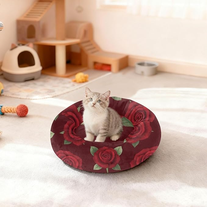 Pet Dog Bed Anti-Slip fluffier Orthopedic Dog Bed for Medium Size Pets Supplies Red Rose Seamless