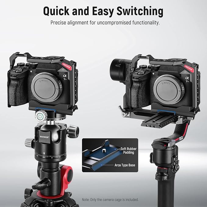 NEEWER Full Camera Cage Compatible with Sony a7R V/a7R IV/a7 IV/a7S III/a1, Aluminum Video Camera Rig with Full Access/Arca Type QR Base for Quick Switch, Compatible with DJI RS Stabilizers, CA004