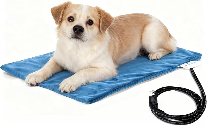 MARUNDA Pet Heating Pad,Cat Dog Electric Pet Heating Pad Indoor Waterproof,Auto Constant Temperature, Chew Resistant Steel Cord (Blue, M-16" x 20")