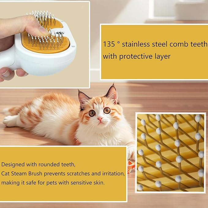 Pet Steam Brush for Cat,Self-Cleaning Cat Grooming Shedding Comb - Kitten Steam Comb,for Indoor Bath Shower Home Travel Pet Puppy Kitten