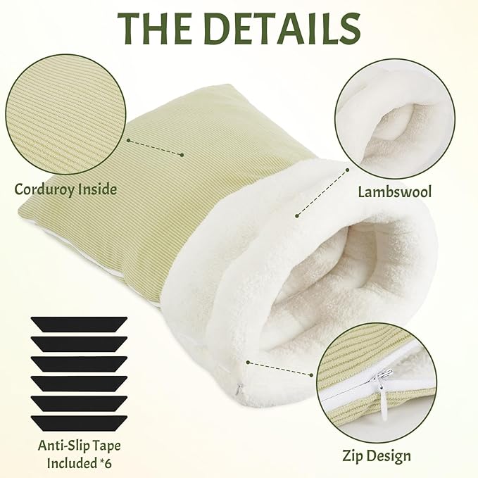 Zipper Cat Sleeping Bag - Cozy Durable Soft Pet Bed Bag, Machine Washable Cat Bed Cave, Lightweight Portable for Indoor Cats and Small Pets, Winter Warm with Anti-Slip Pad