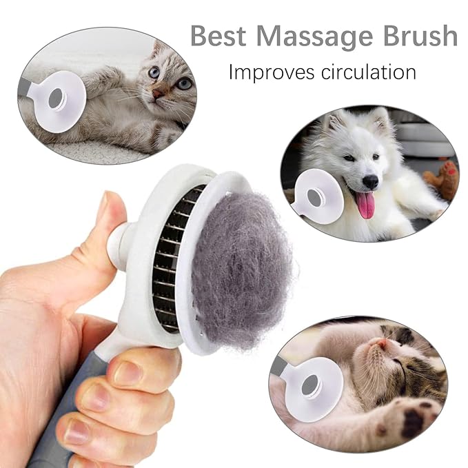 Self Cleaning Slicker Brush - Cat Brush Skin-Friendly Deshedding Grooming Massaging Tool for Long & Short Haired Pets, Cat Hair Brushes Easy Removes Undercoat for Dogs Cats Rabbits (Gray)