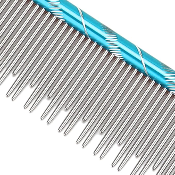 Dioche Stainless Steel Cat Comb for Gentle Grooming and Detangling – Pet Hair Removal Tool with Density Teeth for Breeds (Blue)