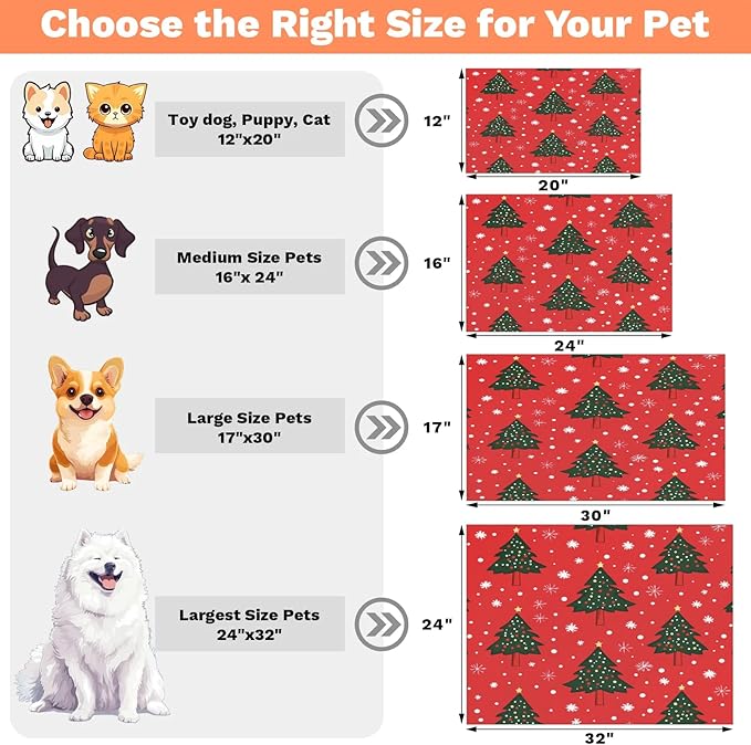 Xmas Trees Dog Food Mat for Floors Absorbent, Quick Dry Water Dispenser Mat for Food, Water, Pet Supplies 16" x 24", Winter Snowflake