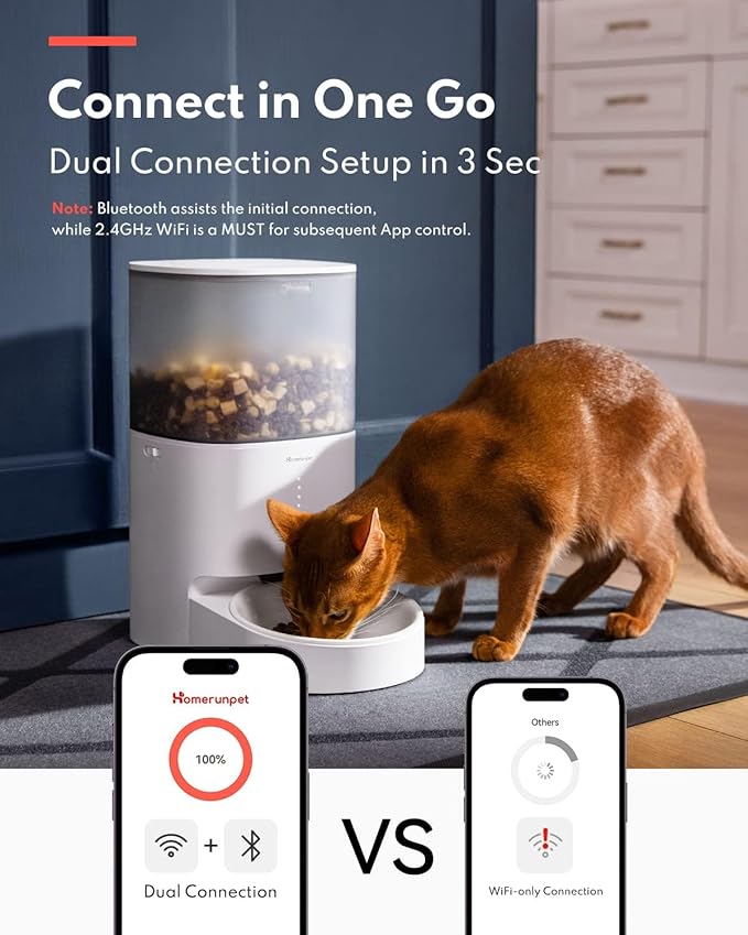 Homerunpet Smart Automatic Cat Feeder, No Jam Freeze Dried Safe, WiFi & Bluetooth App Control, 30-Day Freshness, 6L Timed Pet Feeder for Cats and Small Dogs (Pocelain Bowl)