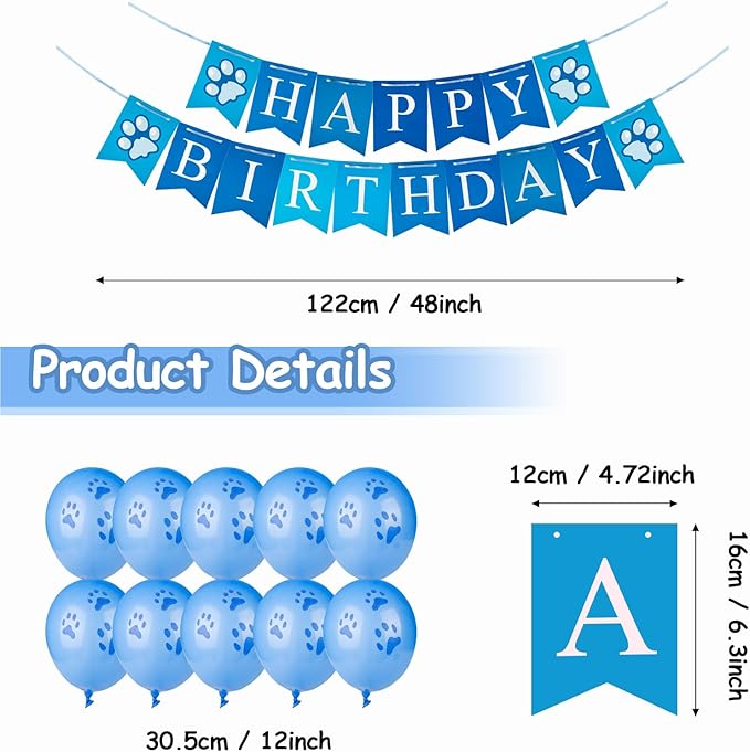 Dog Birthday Party Supplies, Dog Birthday Bandana Set, Dog Boy Girl Birthday Party Hat with Numbers,Flag, Balloon for Large Medium Small Dogs Pet (Blue)