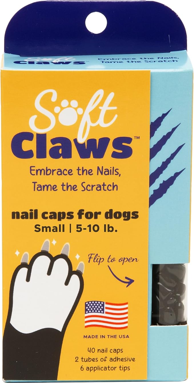 Soft Claws Nail Caps for Dogs with Non-Slip Design Made in USA - 40 Dog Nail Covers for Long-Lasting Protection of Floors and Furniture - Black, Small