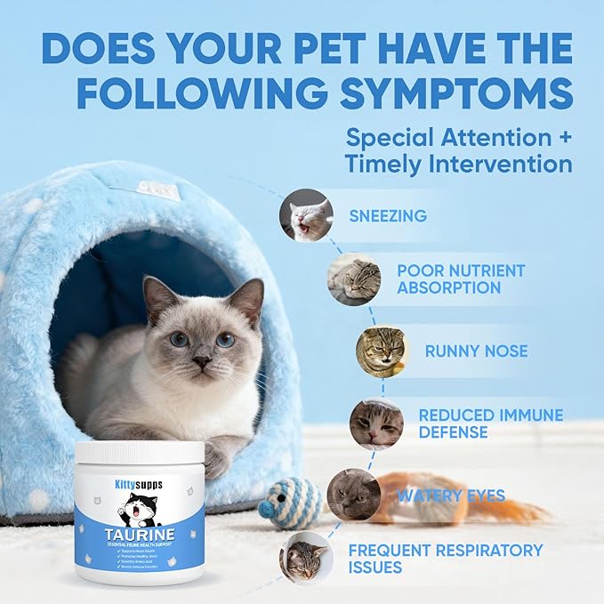 KittySupps Taurine Supplement for Cats, Kitty Supps Taurine Powder, Supports Heart & Eye Health, Boost Energy & Vitality, Mix in Food, Grain-Free Formula, 200 Grams