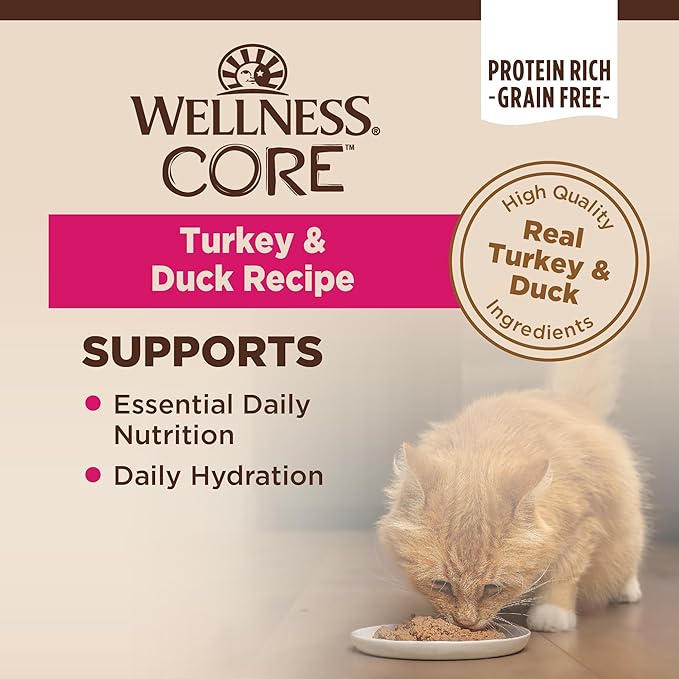 Wellness CORE Pate Adult Wet Cat Food, Natural, Protein-Rich, Grain Free, 5.5 Ounce, 24 Pack (Turkey & Duck)