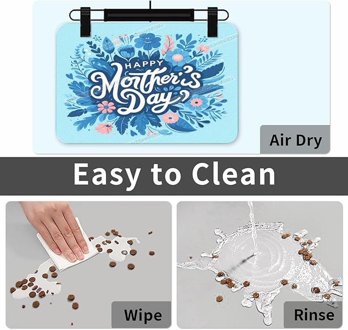 Pet Feeding Mat for Floors Waterproof Dog Mat for Food and Water Happy Mother's Day Floral Gift Mom Cv Absorbent Quick Dry Non Slip Mats Cat Bowls 18X12In