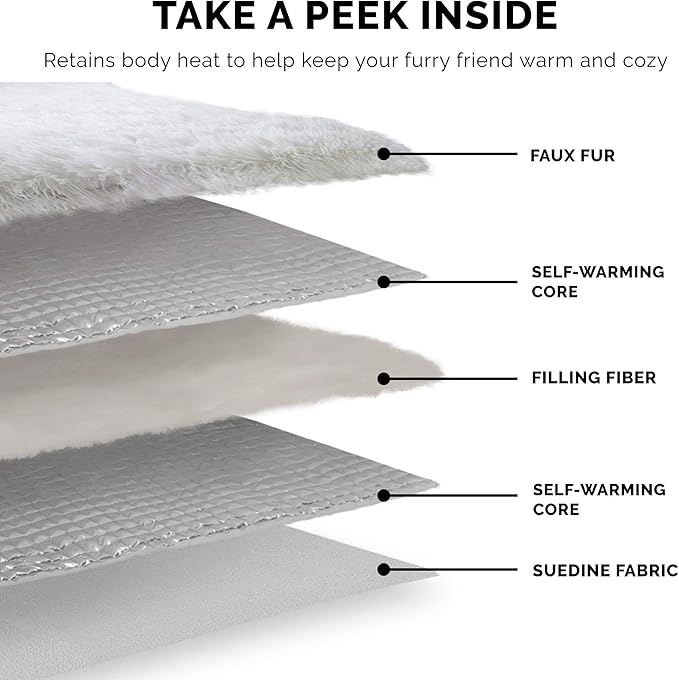 Furhaven Self-Warming Cat Bed for Indoor Cats, 4-Beds-in-1 & Washable - Plush Long Faux Fur Convertible Cuddler - Gray, Small