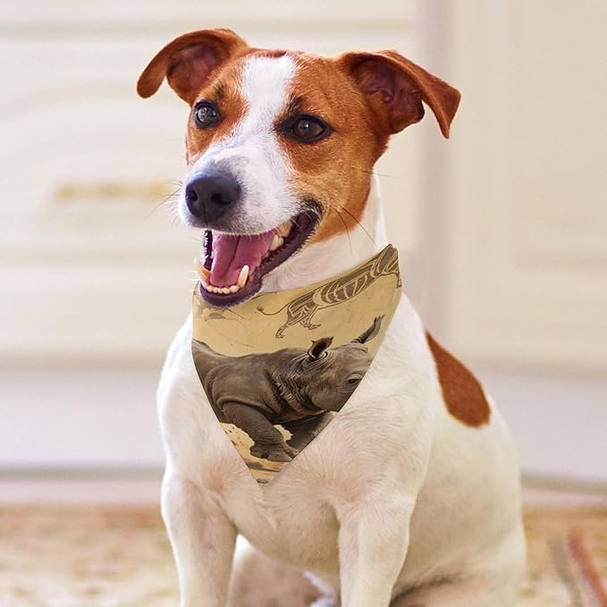 Dog Bandana Spring Pet Scarf Adjustable Triangle Rhino Printing Dog Bib Washable Polyester Puppy Bandana for Small Medium Large Dogs Cat Birthday Party Supplies