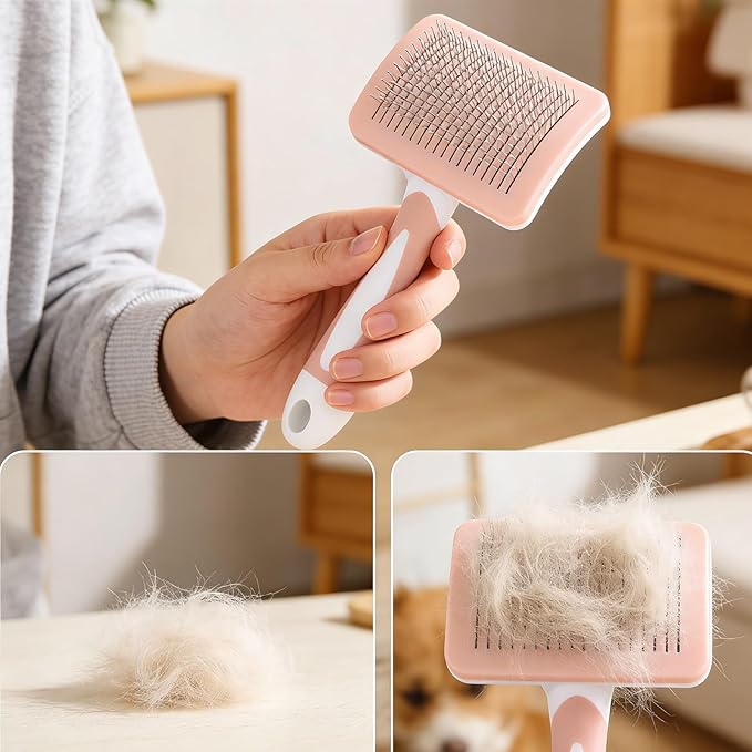 Dog Brush, Self-Cleaning Slicker Brush - Skin-Friendly Deshedding Grooming Tool for Dogs & Cats, Suitable for Shedding & Long-Haired Pets, Easy to Clean, Effective Hair Removal Function
