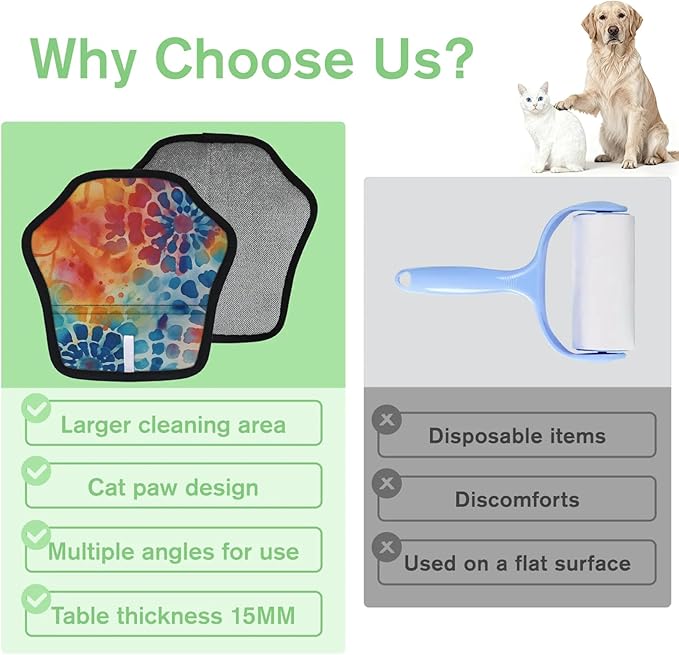 Colorful Tie Dye Pattern Electrostatic Pet Hair Removal Glove for Cats & Dogs - Reusable Grooming Mitt for Couch, Carpet, Car Seat & Laundry - Large 9x9 Inch