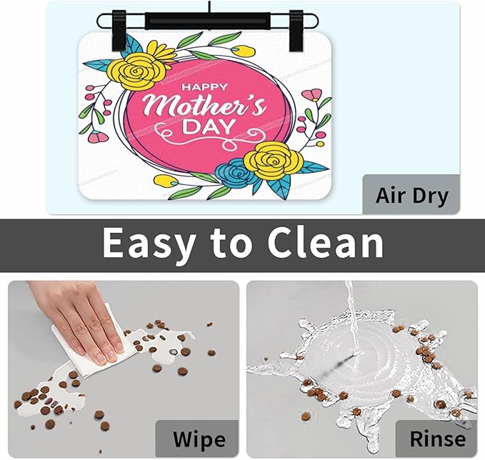 Dog Food Mats for Floors Absorbent Pet Cat Food Mat Happy Mother's Day Floral Gift Mom Kk Non Slip Dogs Bowl Mats for Water Dog Placemats Feeding Mat Pet Supplies 18X12In