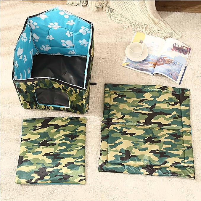 Outdoor Cat House, Cat Houses for Outdoor Cats, Weatherproof Warm and Insulated Cat House with Transparent Curtain Pet House, Stray Cats Shelter (Camouflage Green, Large-Houses)