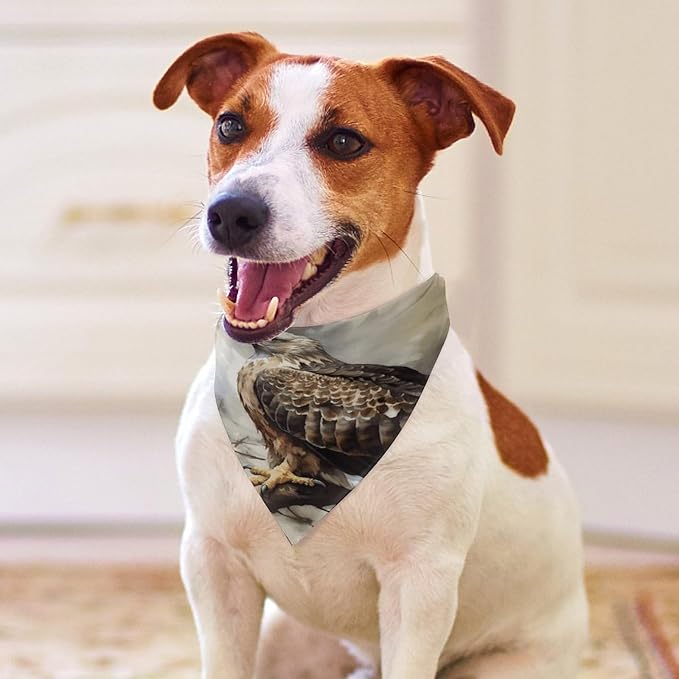 Dog Bandana Spring Pet Scarf Adjustable Triangle Watercolor of Hawk Sitting in The Tree Printing Dog Bib Washable Polyester Puppy Bandana for Small Medium Large Dogs Cat Birthday Party Supplies