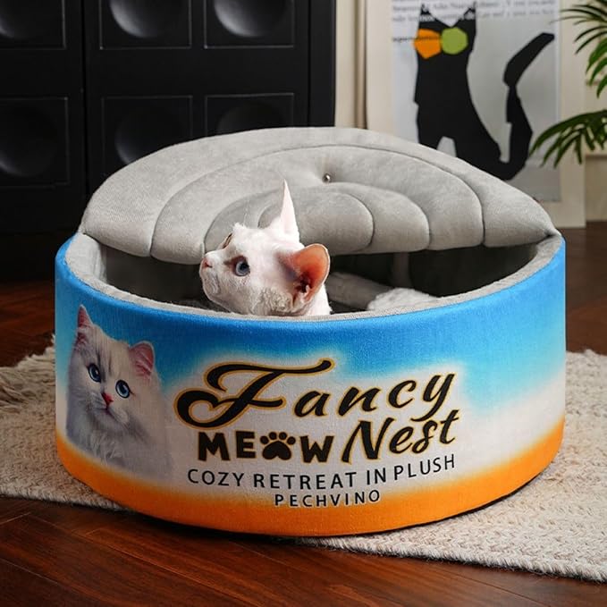 Covered Cat Bed – 19.7" Cozy Hideaway with Soft Lid Design – Enclosed Plush Cave for Indoor Cats and Kittens Can Shape Bed