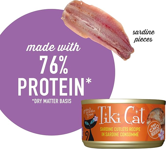 Tiki Cat Grill Wet Cat Food,Sardine Cutlets,2.8 oz. Cans,(Pack of 24)