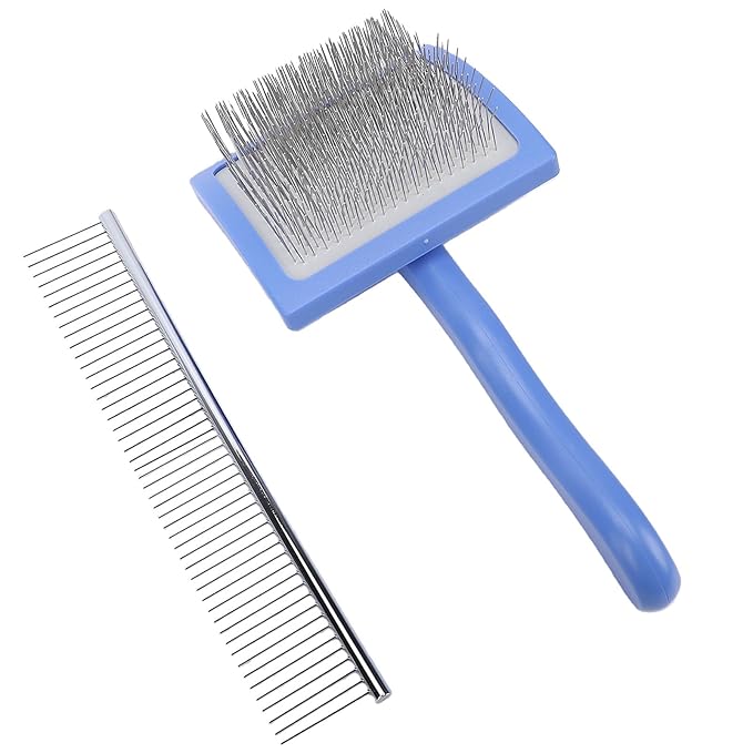 Pssopp Dog Cleaning and Grooming Supplies 20cm Professional Pets Undercoat Brush 45° Angle Grooming Shedding Comb for Remove Loose Promotes Hair Growth Slicker Brush for Dogs, (Blue)
