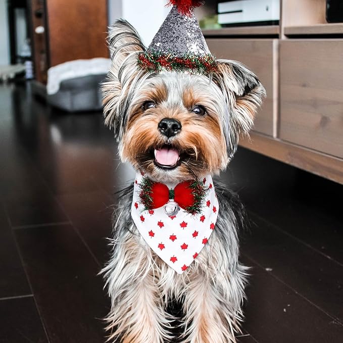 Balacoo Christmas Pet Hat and Bow Tie Set with Bell 2pcs Holiday Costume Accessories for Dogs and Cats Red Fabric Cap and Festive Bowtie for Pet Supplies and Christmas Costume