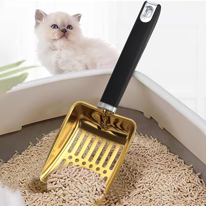 Cat Litter Scoop,Metal Cat Litter Scoop,Stainless Steel cat Litter Scoop with Non-Slip Handle,Poop Sifting,Kitten Pooper Lifter,for Litter Box