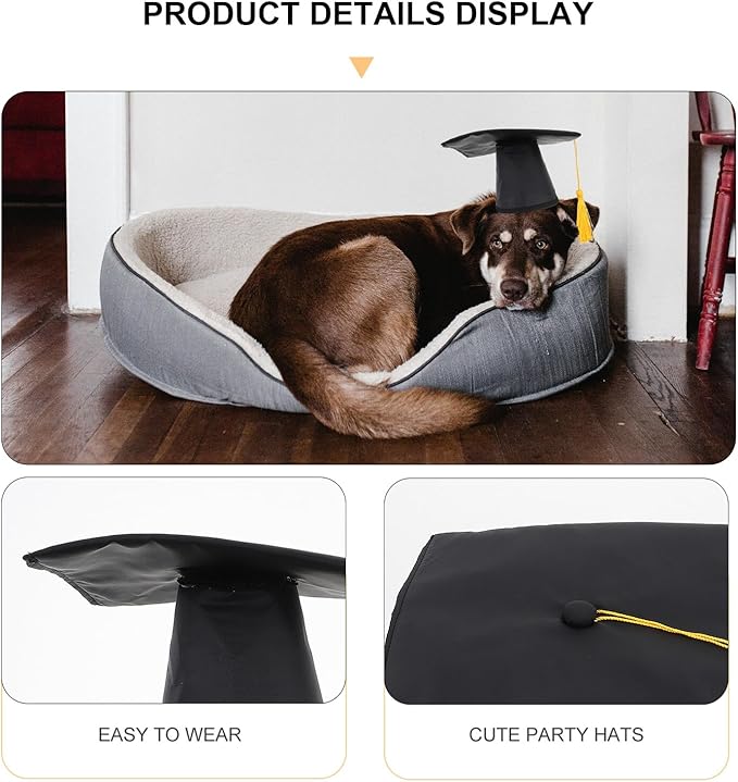 VOSAREA Pet Graduation Doctoral Cap and Chic Bandana Set for Dogs, 2pcs Black Tassel Hat with Multi-Purpose Triangle Saliva Towel, Party Supply for Dog Graduation Celebration