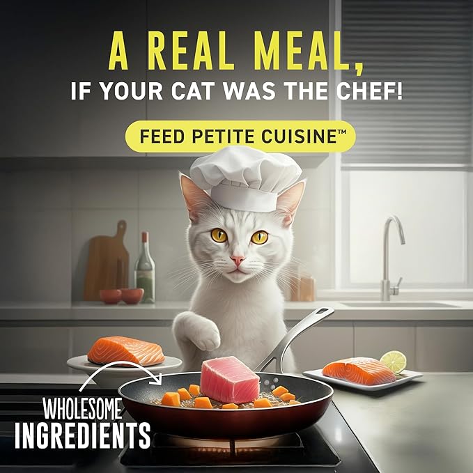 PETITE CUISINE Whole Foods Wet Cat Food, Tuna, Sweet Potato & Salmon Entree in Broth, 2.8 oz. Can (24 Count)