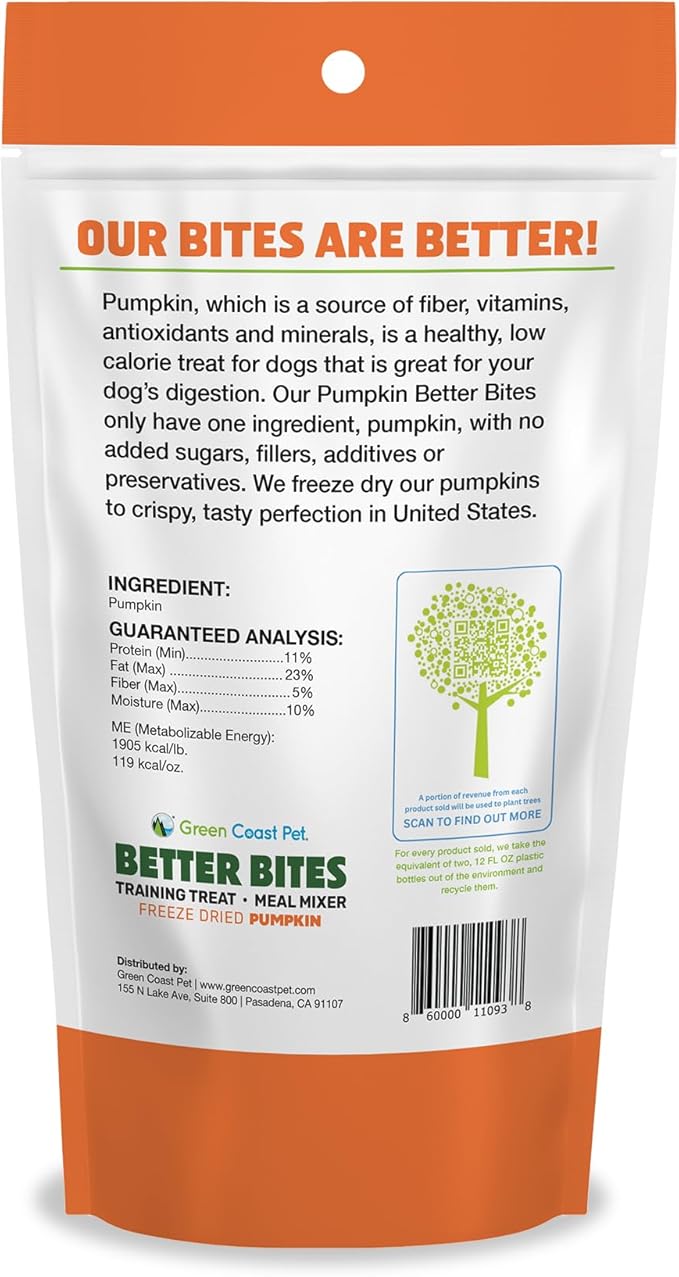 Better Bites Meal Mixer 1 oz Freeze-Dried Pumpkin Training Treats for Dogs (All Breeds) – High Fiber, Single Ingredient, Natural Snacks for Dog | Made in The USA