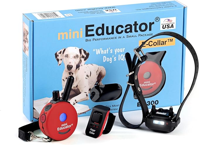 E-Collar – Educator ET-300-1/2 Mile Waterproof Remote Dog Training Collar Includes Premium Finger Clicker Trainer, 100 Programmable Levels + Vibration + Light + Sound, Red