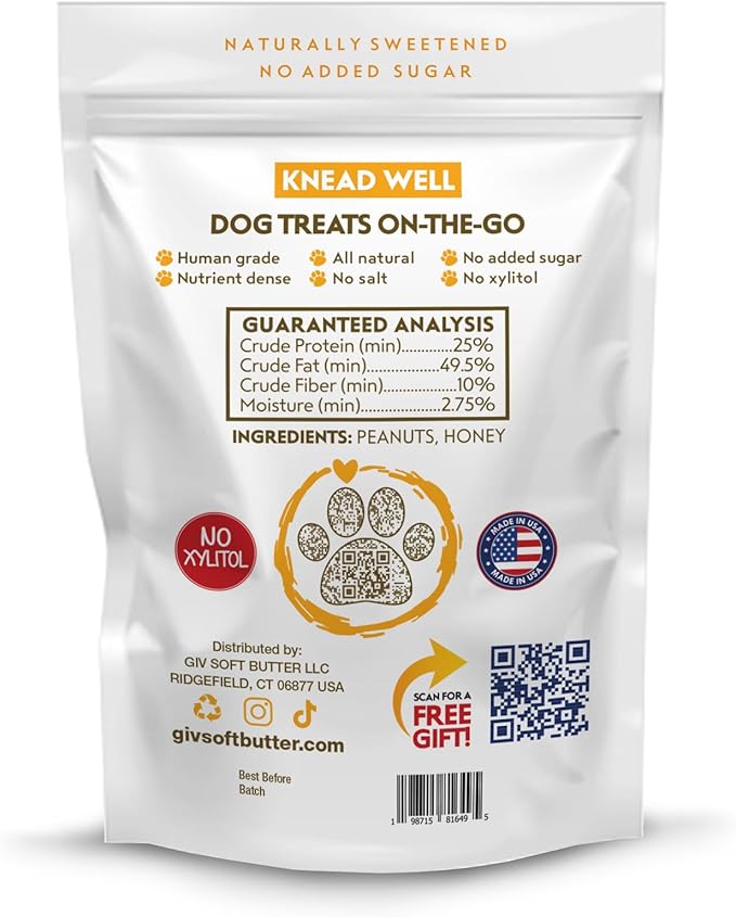 Dog Peanut Butter - All Natural Human Grade - 2 Ingredients (Peanuts & Honey) - Perfect for Pill Pockets, Lick Mat, Training Treats and Healthy Food, 4oz Pouches (Pack of 9)