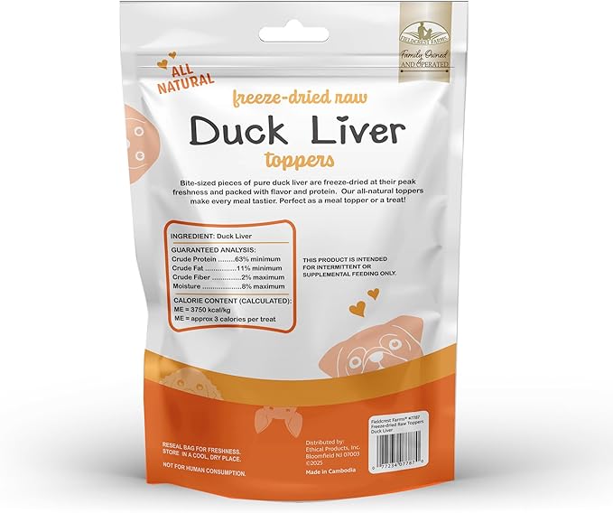 Fieldcrest Farms Duck Liver Toppers – Freeze-Dried Raw Single Ingredient Dog Food Topper, High Protein, All-Natural & Grain-Free, 12 oz.