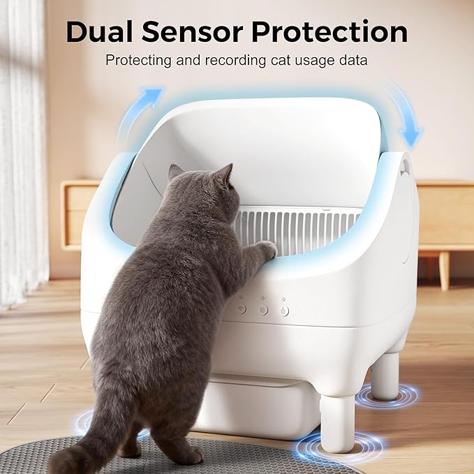 Coziwow Smart Open Top Automatic Litter Box, Self Cleaning Cat Litter Box with App Control & Odor Isolation, Cat Litter, Large Capacity for Multiple Cats, Includes Trash Bags & Cat Litter Mat