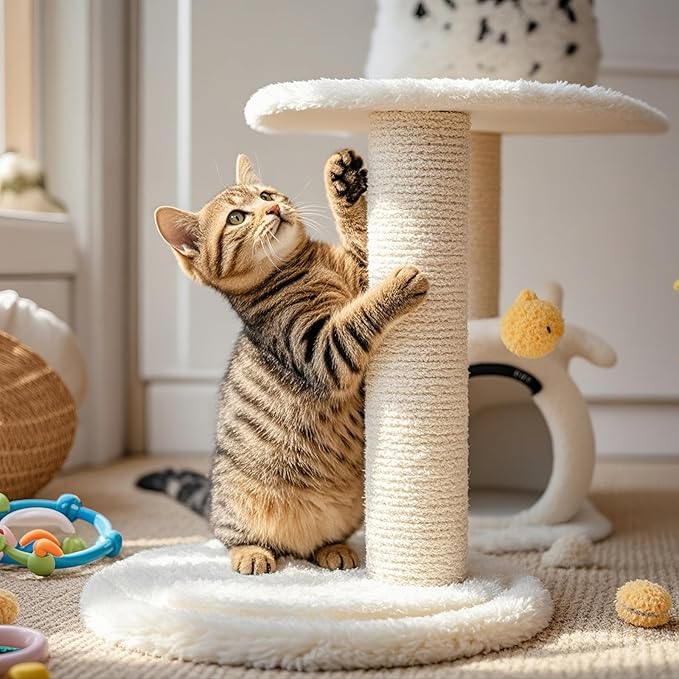 PowerKing Natural Sisal Replacement Scratching Post, 4 Pieces M8 Cat Scratch Post Refill Pole Parts for Refurbishment, White, Include Screws, White, 15.74''+11.88''+7.87''+3.93''