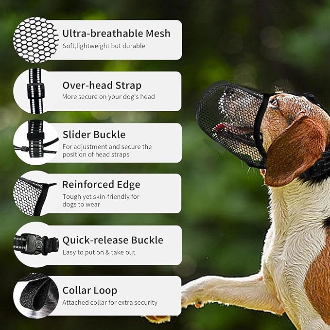 Dog Muzzle,Soft Anti-Bark Reflective - Anti-Bite Soft Muzzle for Dogs,for Small Medium Large Puppy Stop Scavenging Grooming Barking Vet Visit