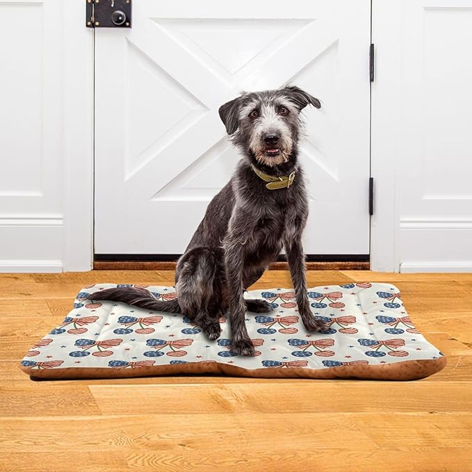 Dog Bed for Crate Washable Pet Sleep Pad, Independence Day Elements Kennel Mat with Non-Slip Bottom, Soft Fluffy Supplies Pet for Dogs and Cats (36x24 inch)